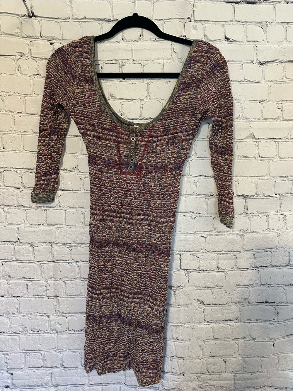 Free People Multicolor Scoop Neck Long Sleeve Knit Dress